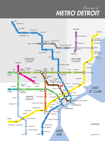 Detroit freeways map print