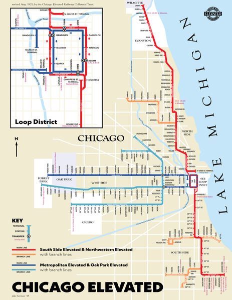 Chicago L map print, 1921