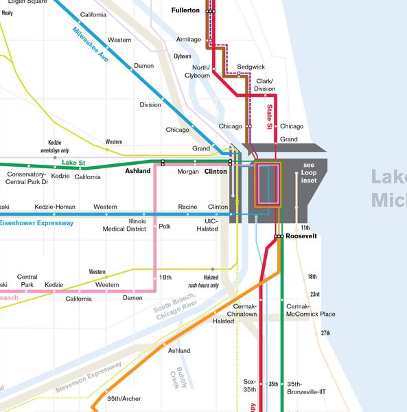 Chicago L and connecting railways map poster
