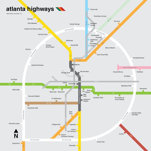 Atlanta freeway map print