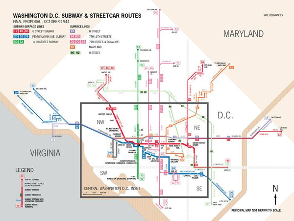 Washington, DC proposed subway system map, October 1944