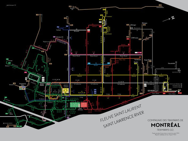 Montreal streetcar system map print, 1923