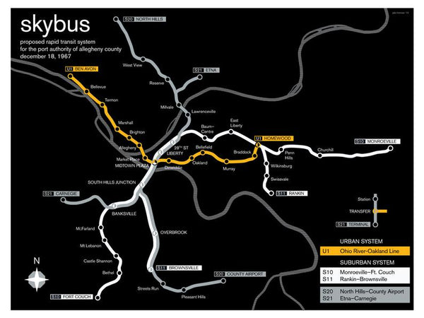 Pittsburgh proposed SkyBus rapid transit plan, 1967