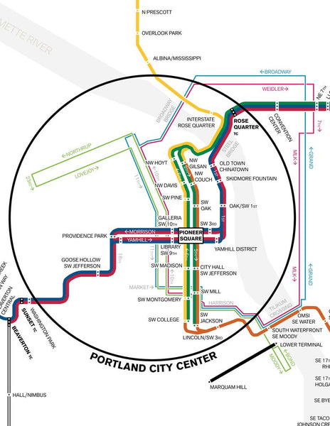 Portland MAX light rail, streetcar and aerial tram map