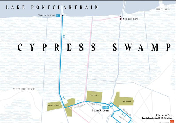 New Orleans streetcar system map print, 1875