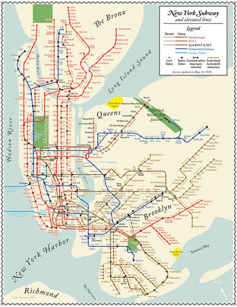 New York City Subway map print, 1939