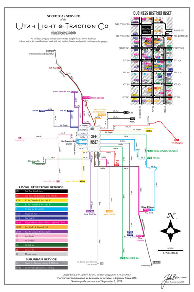 Salt Lake City streetcar system map, 1921