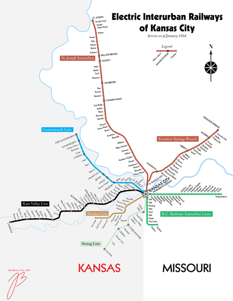 Kansas City Electric Interurban Railways map, 1924