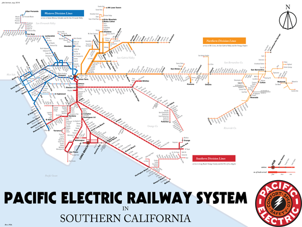 Los Angeles Pacific Electric Railway streetcar map print, 1926