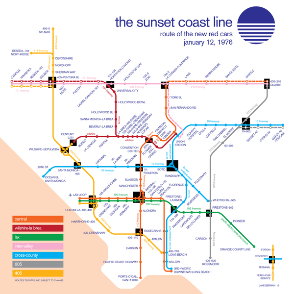 Los Angeles' "Sunset Coast Line" rapid transit proposal, 1976