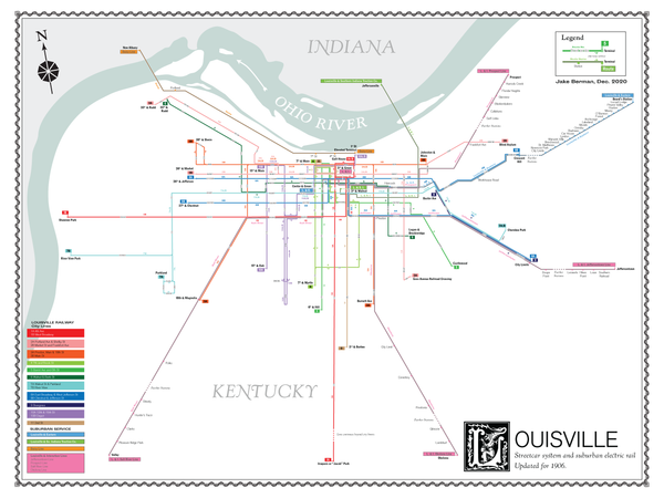 Louisville, Kentucky streetcar system and suburban electric rail, 1906