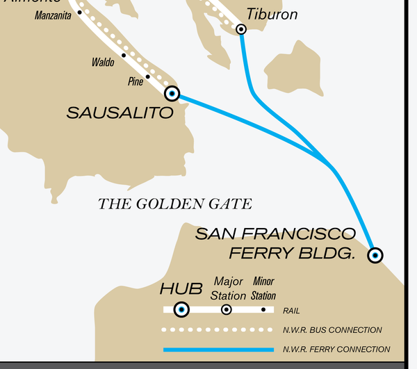 Marin County, CA streetcar system map, 1938