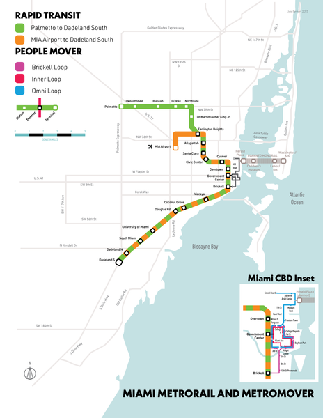 Miami Metrorail and Metromover system map, 2022