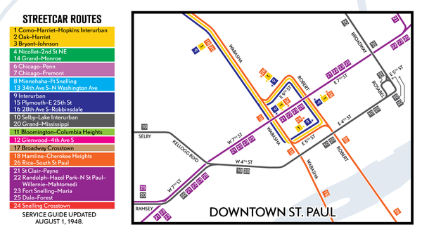 Twin City Rapid Transit map print, 1948