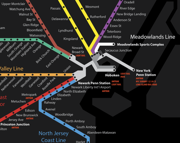 New Jersey passenger rail map print