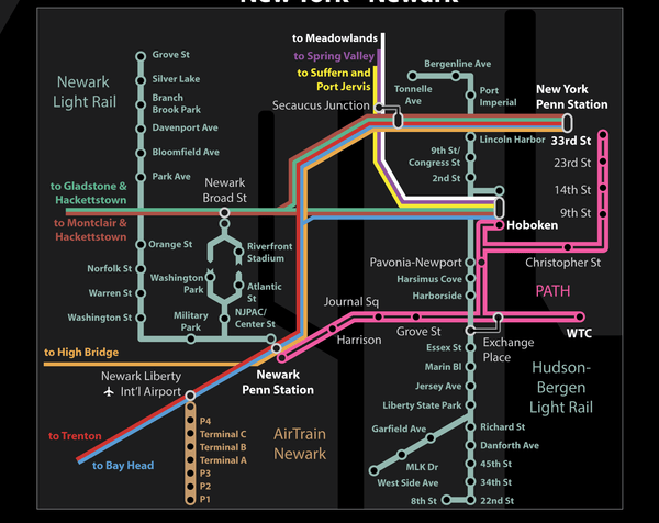 New Jersey passenger rail map print
