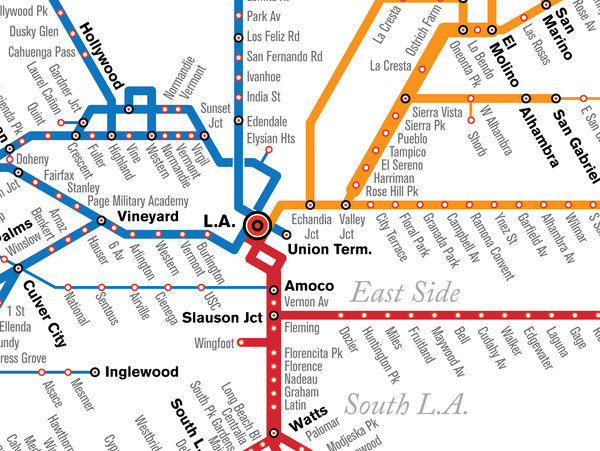 Los Angeles Pacific Electric Railway streetcar map print, 1926