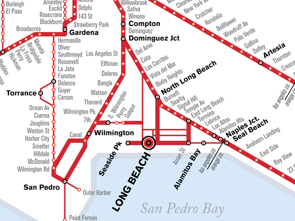 Los Angeles Pacific Electric Railway streetcar map print, 1926