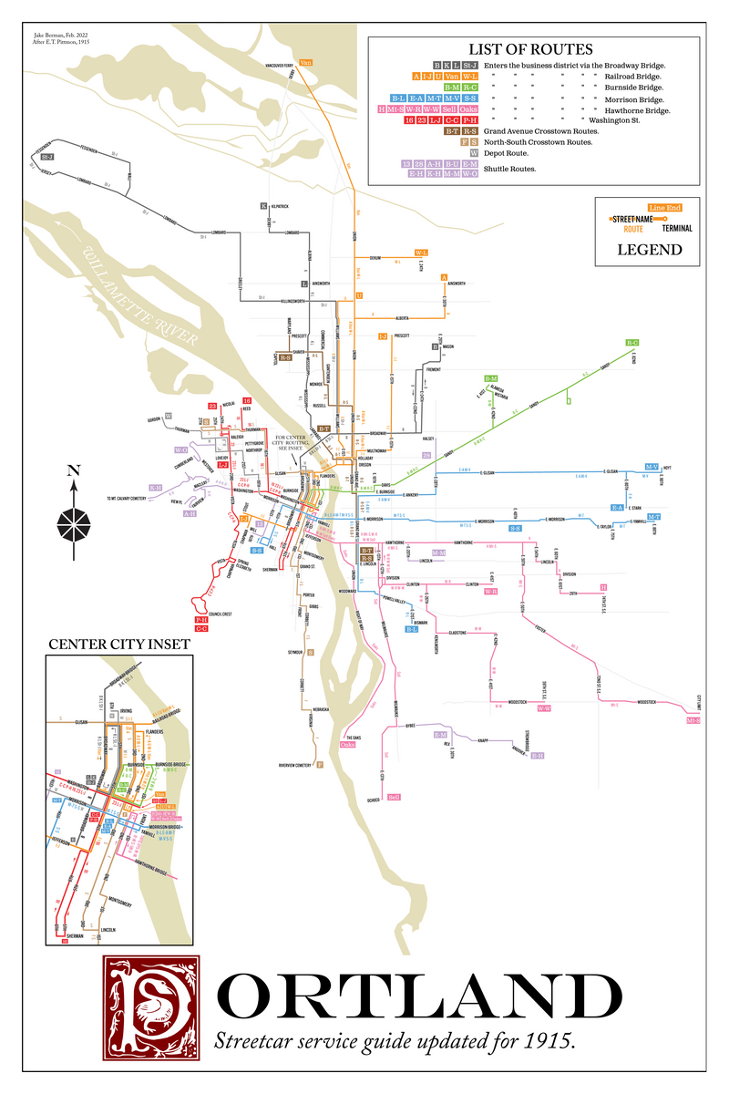 Portland Railway Light & Power streetcar system map, 1915 – 53 Studio