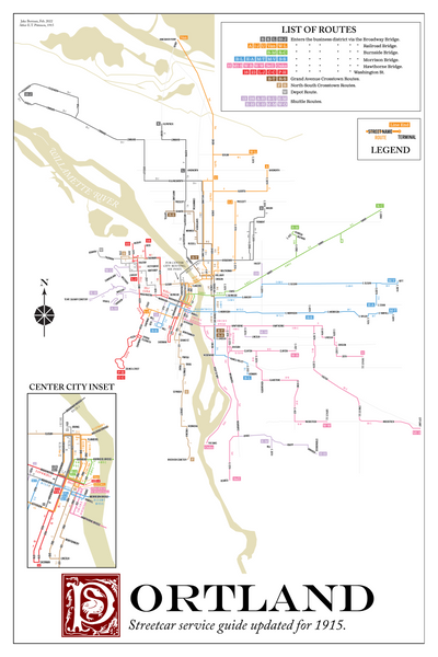 Portland Railway Light & Power streetcar system map, 1915
