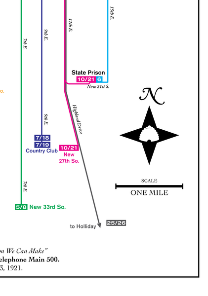 Salt Lake City streetcar system map, 1921