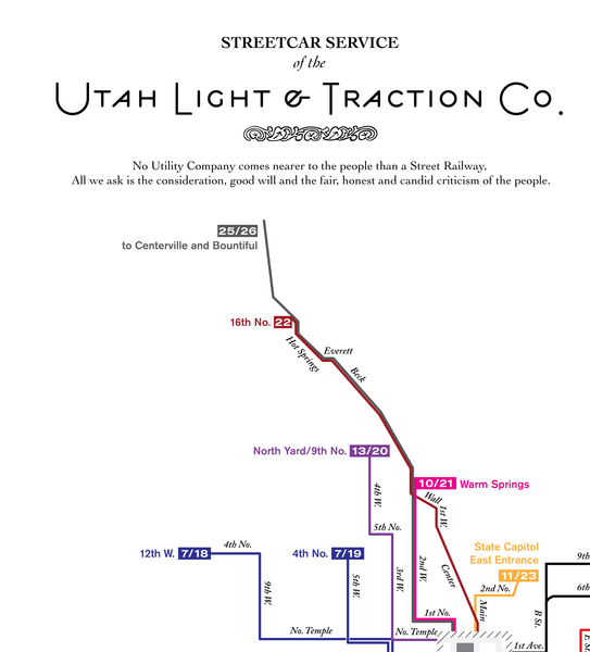 Salt Lake City streetcar system map, 1921