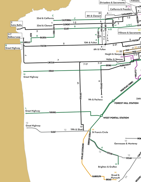 San Francisco streetcar and cable car system map, 1929