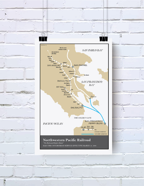 Marin County, CA streetcar system map, 1938
