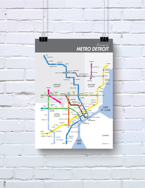 Detroit freeways map print
