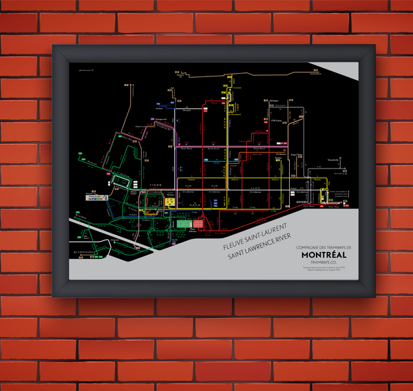 Montreal streetcar system map print, 1923