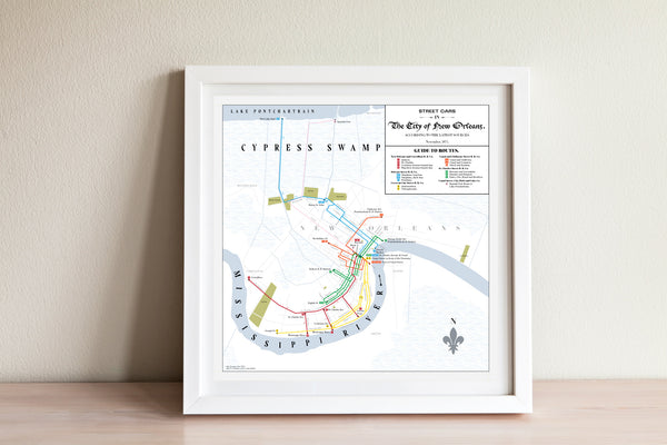 New Orleans streetcar system map print, 1875
