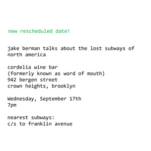 new event: september 17, 7pm, cordelia wine bar, brooklyn