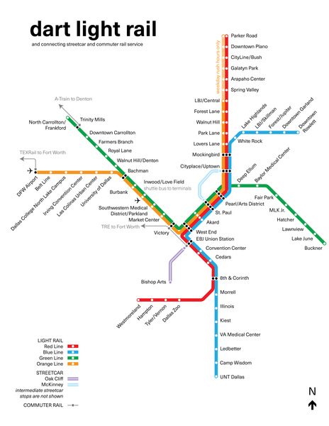 Dallas DART system and local streetcar service, 2022