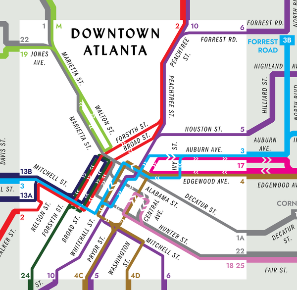 Atlanta streetcar system map, 1940
