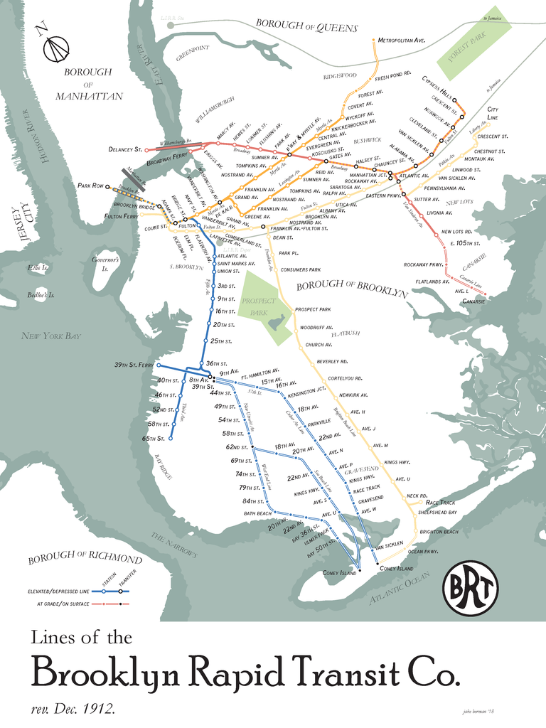 Brooklyn Rapid Transit Map Print 1912 53 Studio