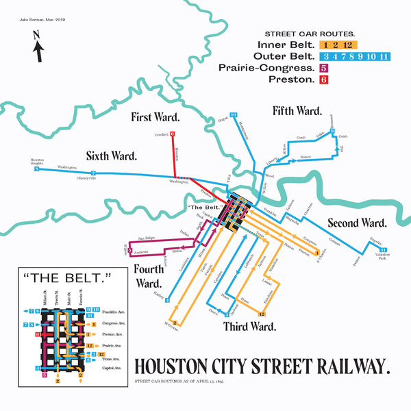 Houston City Street Railway streetcar map, 1895