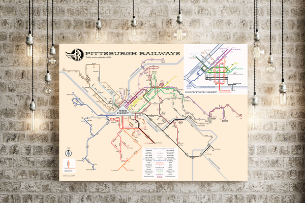 Pittsburgh streetcar system map, 1954
