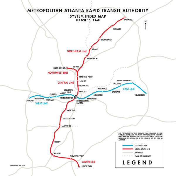 Early Atlanta MARTA system map, 1968