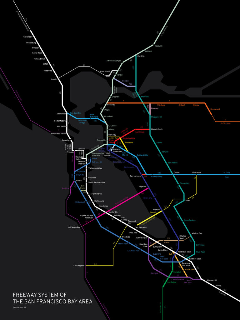 San Francisco Bay Area freeway system map – 53 Studio