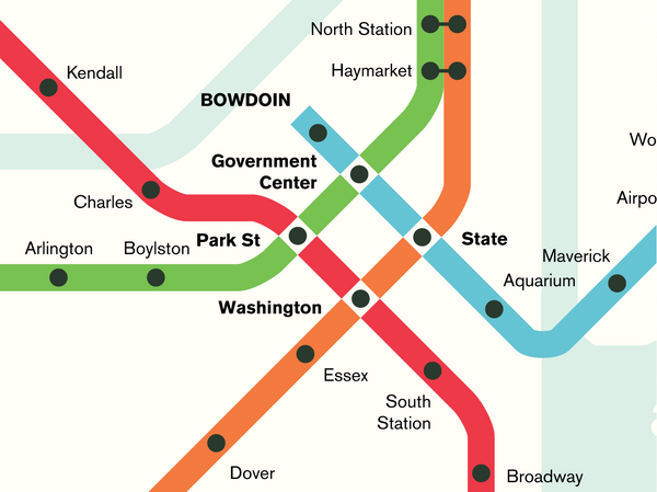 Boston MBTA rapid transit map print, July 1967