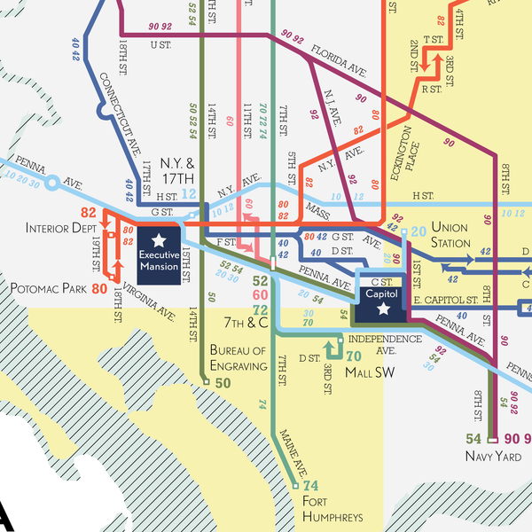 Washington, DC streetcar system map, June 1942