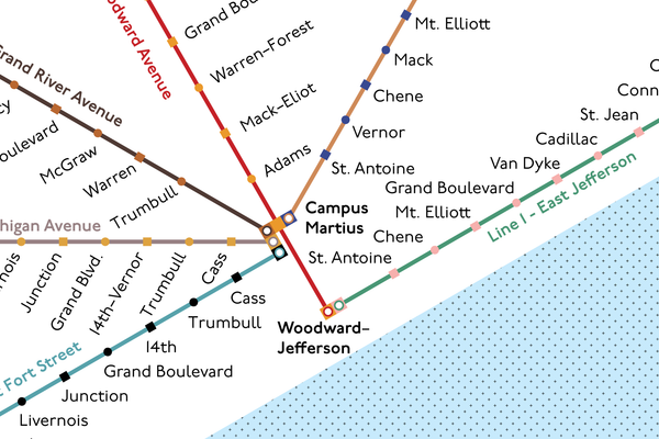 Detroit proposed monorail system map, 1958