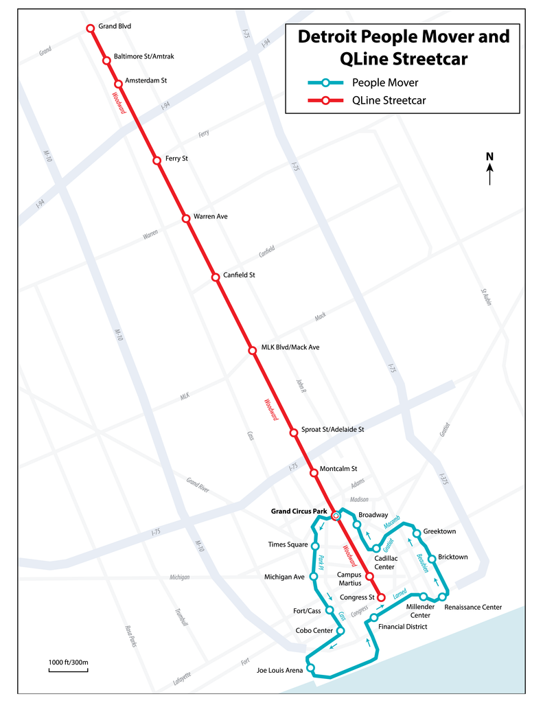 Detroit People Mover and QLine streetcar, modern day – 53 Studio detroit-people-mover-and-qline-streetcar-modern-day-53-studio