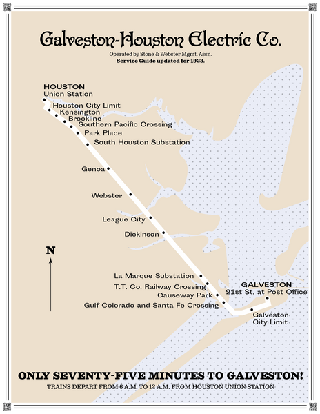 Houston-Galveston interurban rail map, 1923