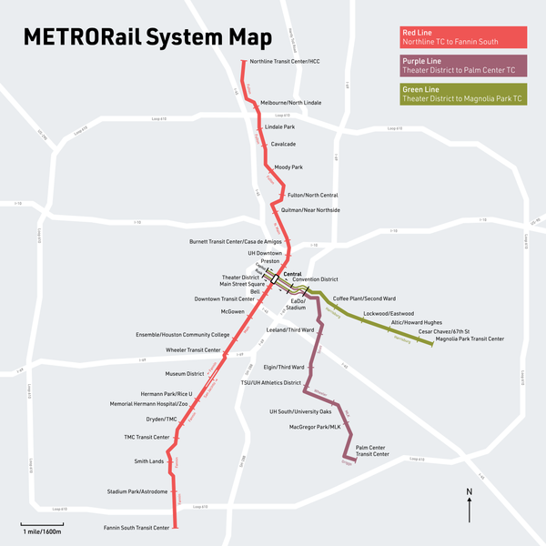 Houston METRO light rail map print, 2022