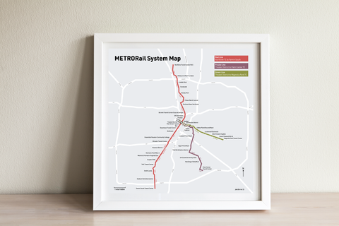 Houston METRO light rail map print, 2022