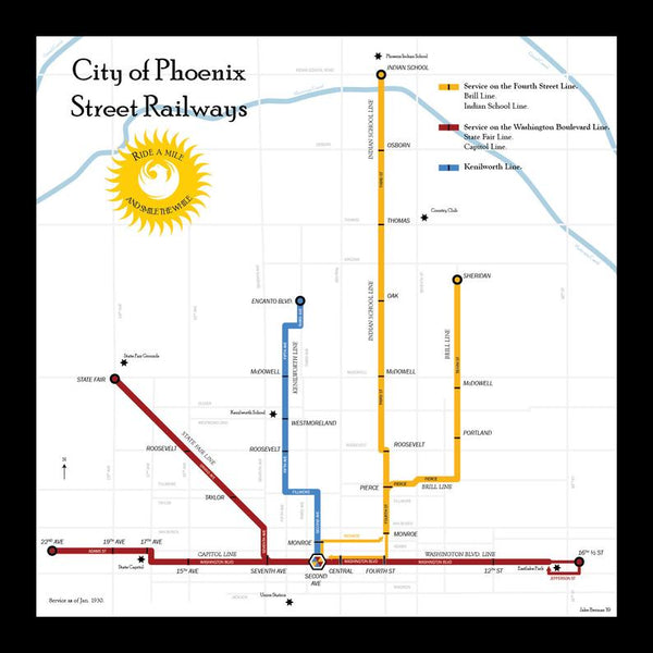 Phoenix Street Railways map, 1930