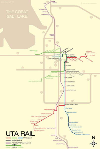 Salt Lake City UTA TRAX light rail map