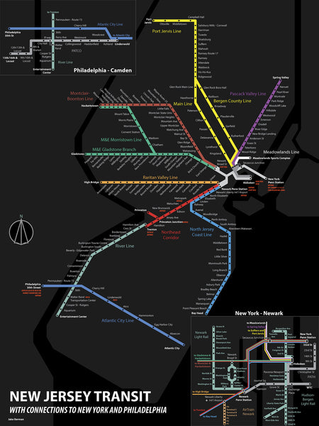 New Jersey passenger rail map print