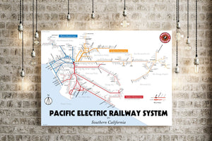 Los Angeles Pacific Electric Railway streetcar map print, 1926